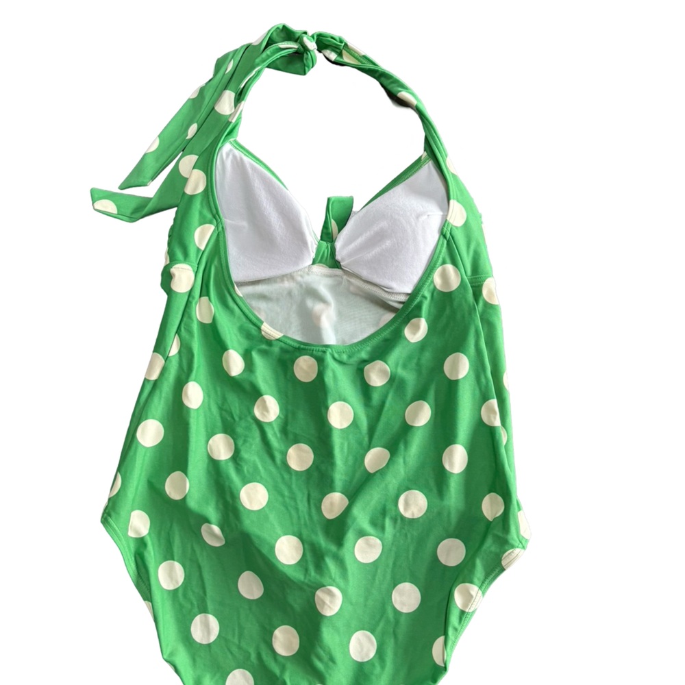 Boden One Piece Green White Polka Dot Swimsuit halter - Picture 7 of 7